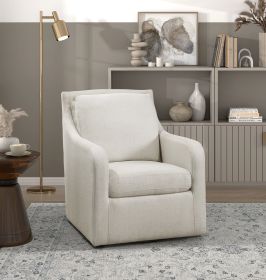 Modern Living Room Accent Chair 1pc Beige Fabric Upholstered Swivel Chair Solid Wood Frame Wooden Furniture