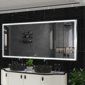 Extra Large LED Bathroom Mirror with 3 Color Aluminum Framed Wall Mirror Full Body Mirror with Lights, Vertical Horizontal Hanging Aluminum Framed Mir