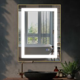 LED Bathroom Vanity Mirror with Front Light, 24 x 32 inch, Anti Fog, Dimmable,Color Temper 5000K,Brushed Gold Frame, Vertical & Horizontal Wall Mounte