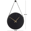 DecMode 16" Black Stainless Steel Wall Clock with Leather Hanging Straps