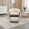 COOLMORE Accent Chair with Ottoman, Mid Century Modern Barrel Chair Upholstered Club Tub Round Arms Chair for Living Room