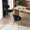 Set of 2 modern teddy fabric upholstered bar stools - Metal base high stool - Suitable for kitchen, dining and living room - Black - Stylish and comfo