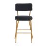 Set of 2 modern teddy fabric upholstered bar stools - Metal base high stool - Suitable for kitchen, dining and living room - Black - Stylish and comfo